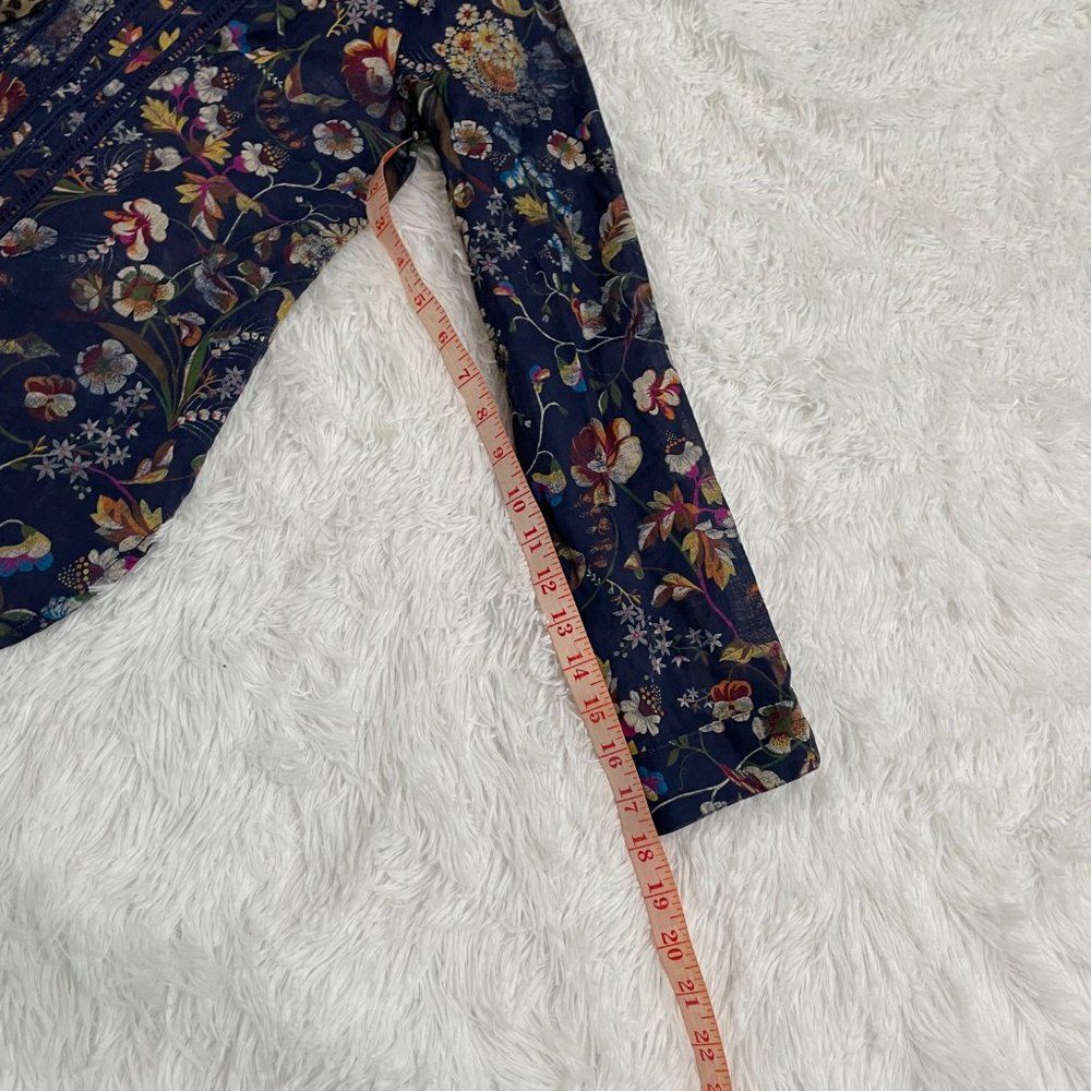 Women Anthropologie Pilcro Ladder Lace Floral Tunic Blouse in Navy Blue Small - Picture 14 of 14